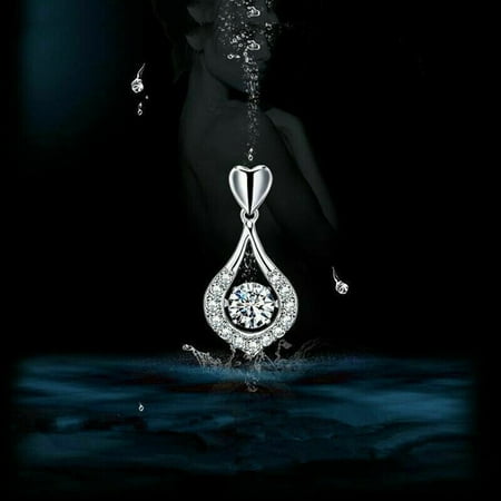 RYGHEWE Women Pendant Necklace Luxurious Silver Twinkling Heart Waterdrop Stone Necklace